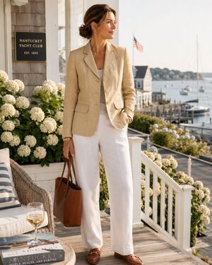 DKNY Donna Karan New York 100% Linen Blazer Khaki Beige Womens Size 6